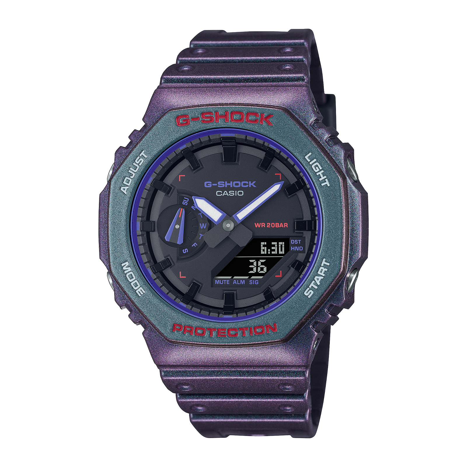 Reloj G-SHOCK GA-2100AH-6ADR Carbono/Resina Hombre Purpura/Verde